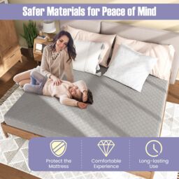 Costway Super King Size Mattress Protector Super Soft Velvet Mattress Topper in Grey - thumbnail 5