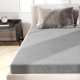 Costway Super King Size Mattress Protector Super Soft Velvet Mattress Topper in Grey - thumbnail 6