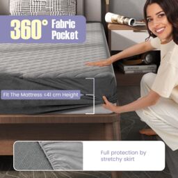 Costway Super King Size Mattress Protector Super Soft Velvet Mattress Topper in Grey - thumbnail 3