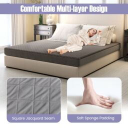 Costway Super King Size Mattress Protector Super Soft Velvet Mattress Topper in Grey - thumbnail 4
