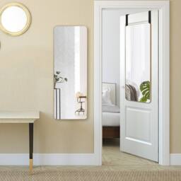 Costway Wall Mounted Mirror Over The Door Mirror w/ Hook Full Length Mirror in Natural - thumbnail 3