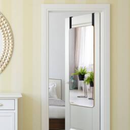 Costway Wall Mounted Mirror Over The Door Mirror w/ Hook Full Length Mirror in Natural - thumbnail 6