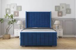 "Sloomy Sofia Chrome Plush Bed Frame With 50"" Upholstered Headboard in Navy - Size: Super King"