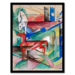 Artery8 Franz Marc Framed Wall Art Landscape with Animals Abstract Painting - Size: A4 - thumbnail 1