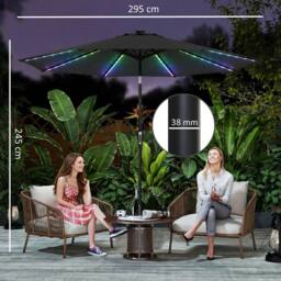 OUTSUNNY 3 m Garden Parasol Umbrella with LED Lights, Patio Umbrella in Black - Size: 3m x 3m - thumbnail 3
