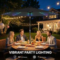 OUTSUNNY 3 m Garden Parasol Umbrella with LED Lights, Patio Umbrella in Black - Size: 3m x 3m - thumbnail 4