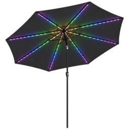 OUTSUNNY 3 m Garden Parasol Umbrella with LED Lights, Patio Umbrella in Black - Size: 3m x 3m - thumbnail 2