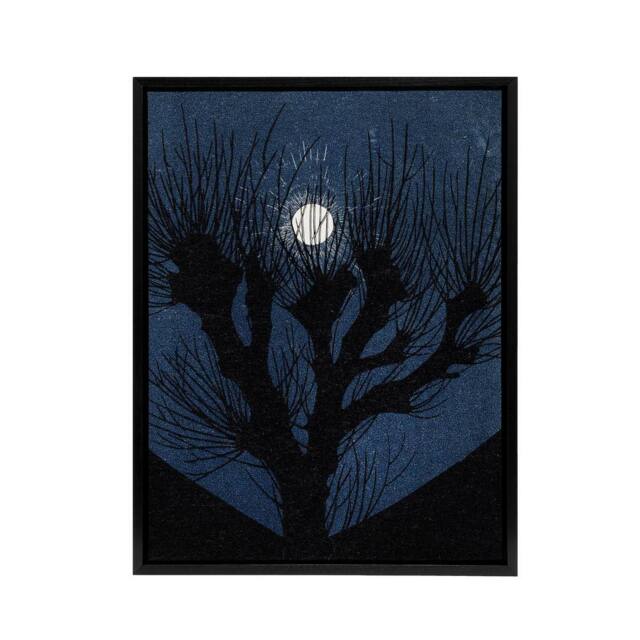 "Artery8 Full Moon Light Tree Silhouette Framed Canvas Wall Art Print de Graag in Blue - Size: W18"" x H24""" - image 1