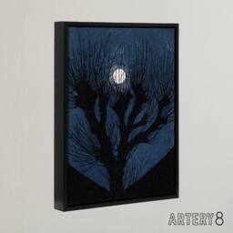 "Artery8 Full Moon Light Tree Silhouette Framed Canvas Wall Art Print de Graag in Blue - Size: W18"" x H24""" - thumbnail 2