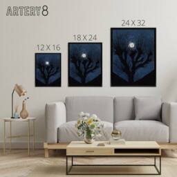 "Artery8 Full Moon Light Tree Silhouette Framed Canvas Wall Art Print de Graag in Blue - Size: W18"" x H24""" - thumbnail 4