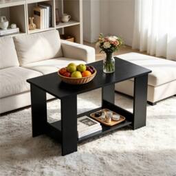 Kelvenix Modern Coffee Table with Storage Shelf Black Living Room Side Desk - thumbnail 9