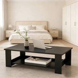 Kelvenix Modern Coffee Table with Storage Shelf Black Living Room Side Desk - thumbnail 8