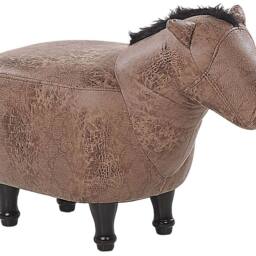 Wyld and Coco Kids Horse Pouffe Brown Faux Leather With Rubberwood Legs - thumbnail 2