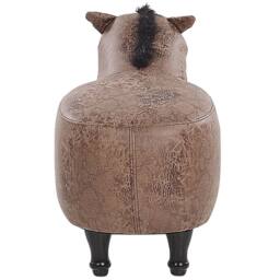 Wyld and Coco Kids Horse Pouffe Brown Faux Leather With Rubberwood Legs - thumbnail 5