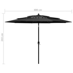 Berkfield Home Harmful 3-Tier Parasol with Aluminium Pole Anthracite 3 m in Black - thumbnail 8