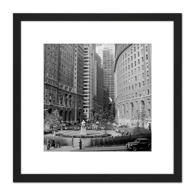 Artery8 New York City Bowling Green Park Vintage Photo 8X8 Inch Square Wooden Framed Wall Art Print Picture with Mount in Black - image 1