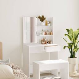 Berkfield Home Dressing Table with Mirror White 74.5x40x141 cm - thumbnail 2