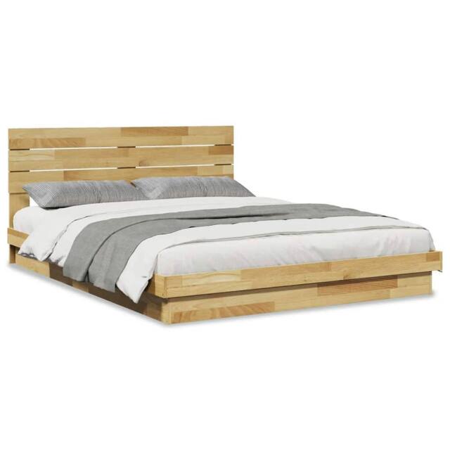 Berkfield Home Bed Frame with Headboard Frame 150x200 cm King Size Solid Wood Oak in Light Brown - image 1