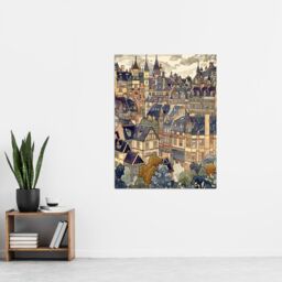 "Artery8 Cityscape Painting of Townhouses in Trees Wall Art Print in Beige - Size: W24"" x H32""" - thumbnail 4