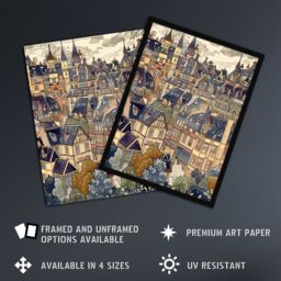 "Artery8 Cityscape Painting of Townhouses in Trees Wall Art Print in Beige - Size: W24"" x H32""" - thumbnail 2