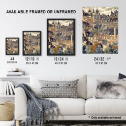 "Artery8 Cityscape Painting of Townhouses in Trees Wall Art Print in Beige - Size: W24"" x H32""" - thumbnail 3