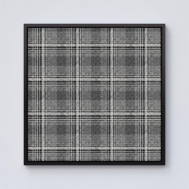Warren Reed - Designer Monochrome Textured Checked Pattern Framed Canvas in Black - Size: w40 inch x h40 inch - image 1