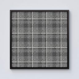Warren Reed - Designer Monochrome Textured Checked Pattern Framed Canvas in Black - Size: w40 inch x h40 inch - thumbnail 1