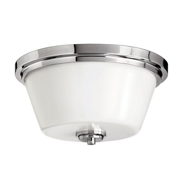 Loops IP44 2 Bulb Flush Light Opaque Glass Polished Chrome Stepped LED E27 60W in Clear