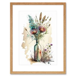 "Artery8 Wall Art Print Spring Flower Bouquet In Glass Wine Bottle Vase Artwork Framed 9X7 Inch in Beige - Size: W7"" x H9""" - thumbnail 1