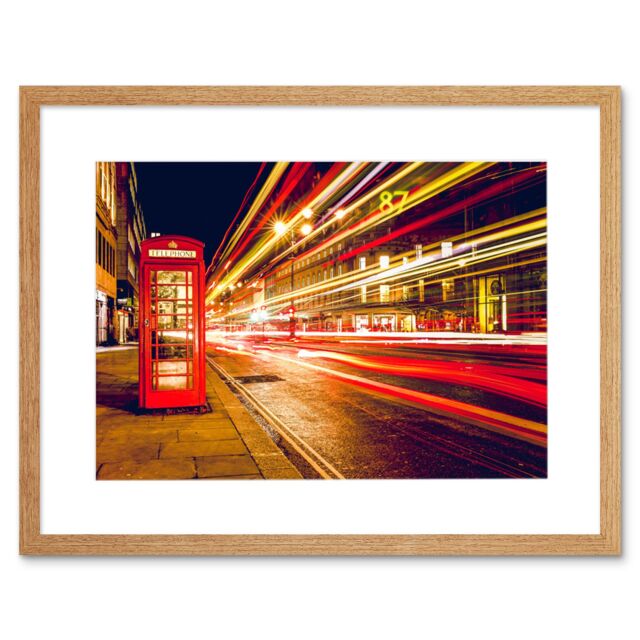 "Artery8 Wall Art Print Streets of London Phone Box Art Black Framed 9x7 inch in Beige - Size: W7"" x H9""" - image 1