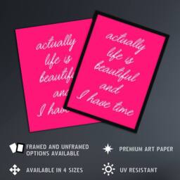 "Artery8 Life Is Beautiful Hot Pink Simple Motivational Wall Art Print - Size: W12"" x H16""" - thumbnail 2