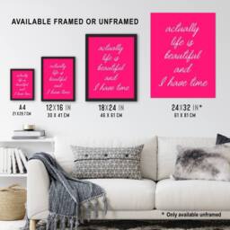 "Artery8 Life Is Beautiful Hot Pink Simple Motivational Wall Art Print - Size: W12"" x H16""" - thumbnail 3