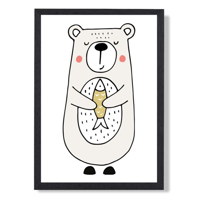 ARTZE Cute Beige Bear Scandi Animal Framed Print SIZE: A3 with Black Frame - Size: A4 - image 1