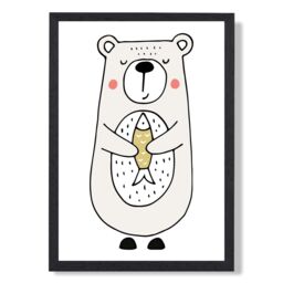 ARTZE Cute Beige Bear Scandi Animal Framed Print SIZE: A3 with Black Frame - Size: A4 - thumbnail 1