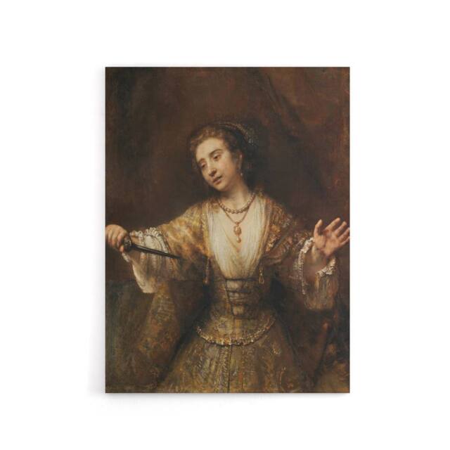"Artery8 Rembrandt Lucretia 1664 Canvas Wall Art Print in Brown - Size: W18"" x H24""" - image 1