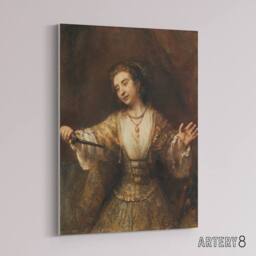 "Artery8 Rembrandt Lucretia 1664 Canvas Wall Art Print in Brown - Size: W18"" x H24""" - thumbnail 2