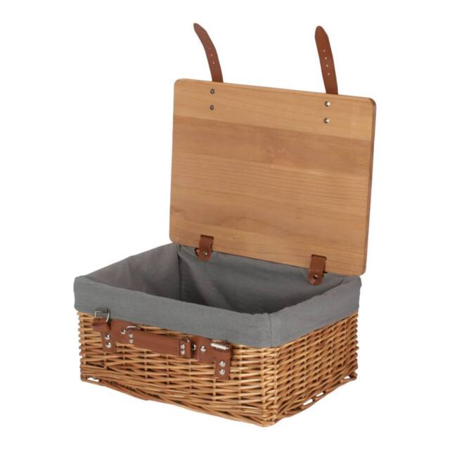 Red Hamper Double Steamed Grey Lined Willow Empty Picnic Basket with Pinewood Lid - Size: Medium - image 1