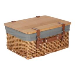 Red Hamper Double Steamed Grey Lined Willow Empty Picnic Basket with Pinewood Lid - Size: Medium - thumbnail 4