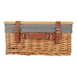 Red Hamper Double Steamed Grey Lined Willow Empty Picnic Basket with Pinewood Lid - Size: Medium - thumbnail 2
