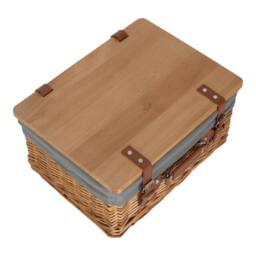 Red Hamper Double Steamed Grey Lined Willow Empty Picnic Basket with Pinewood Lid - Size: Medium - thumbnail 3