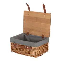 Red Hamper Double Steamed Grey Lined Willow Empty Picnic Basket with Pinewood Lid - Size: Medium - thumbnail 1