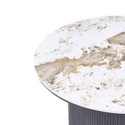 Wyld and Coco Round Ceramic Coffee Table 80 cm White Marble Top Black Ribbed Wood - thumbnail 3