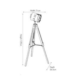 Ruma Tripod Search Light Floor Lamp Silver Metal & White Wash Wood Base - thumbnail 3