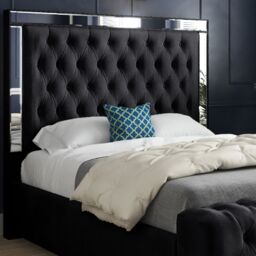 KDMD Gemia Mirror Upholstered Soft Velvet Designer Bed Frame in Black - Size: Small Single - thumbnail 3