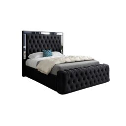 KDMD Gemia Mirror Upholstered Soft Velvet Designer Bed Frame in Black - Size: Small Single