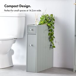 VonHaus Freestanding Shaker Style Slimline Bathroom Storage Unit in Grey - thumbnail 2
