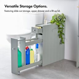 VonHaus Freestanding Shaker Style Slimline Bathroom Storage Unit in Grey - thumbnail 3