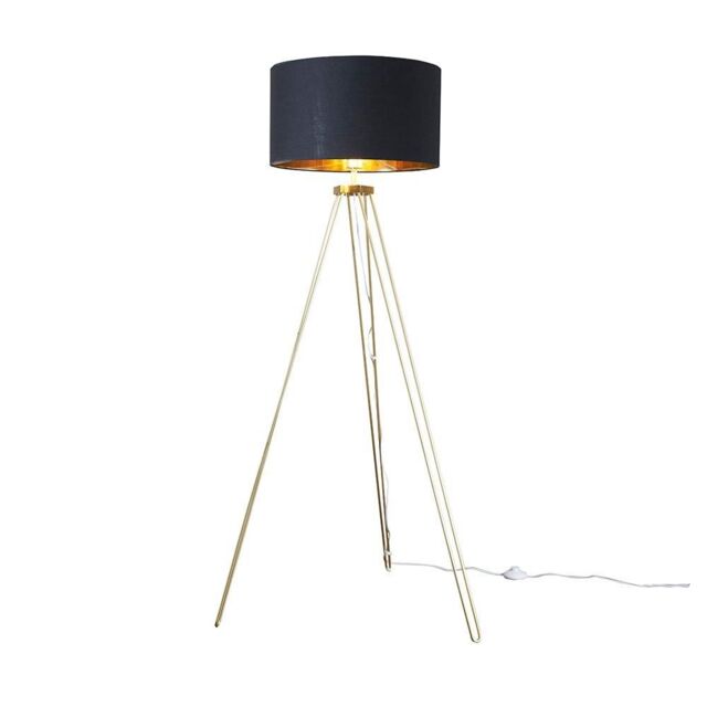 ValueLights Aero Gold Metal Tripod Floor Lamp With Large Black & Gold Shade & Warm White Bulb - image 1