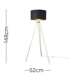 ValueLights Aero Gold Metal Tripod Floor Lamp With Large Black & Gold Shade & Warm White Bulb - thumbnail 4