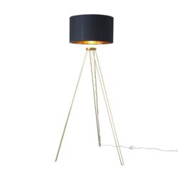 ValueLights Aero Gold Metal Tripod Floor Lamp With Large Black & Gold Shade & Warm White Bulb - thumbnail 1